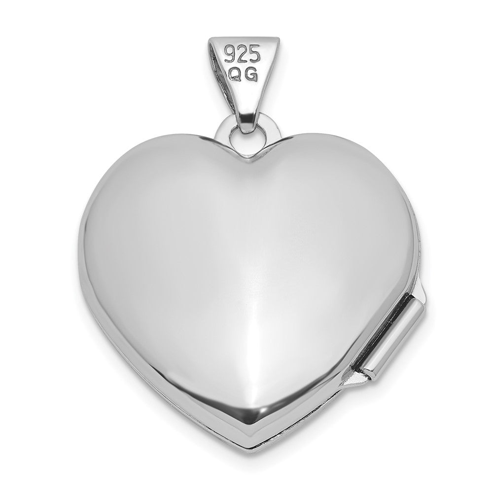 Sterling Silver Rhodium-Plated Polished Flower 18mm Heart Locket