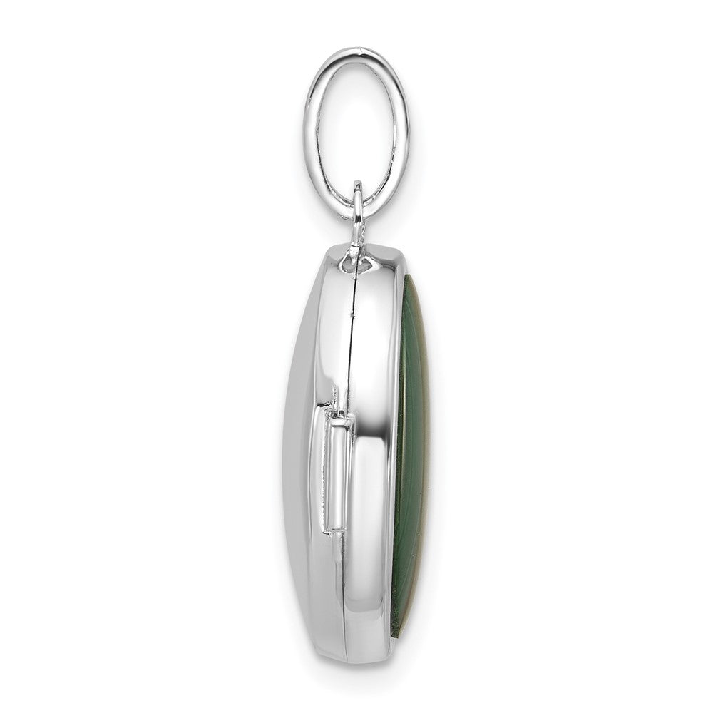 Sterling Silver Rhodium-Plated Malachite Polished 16.5mm Oval Locket