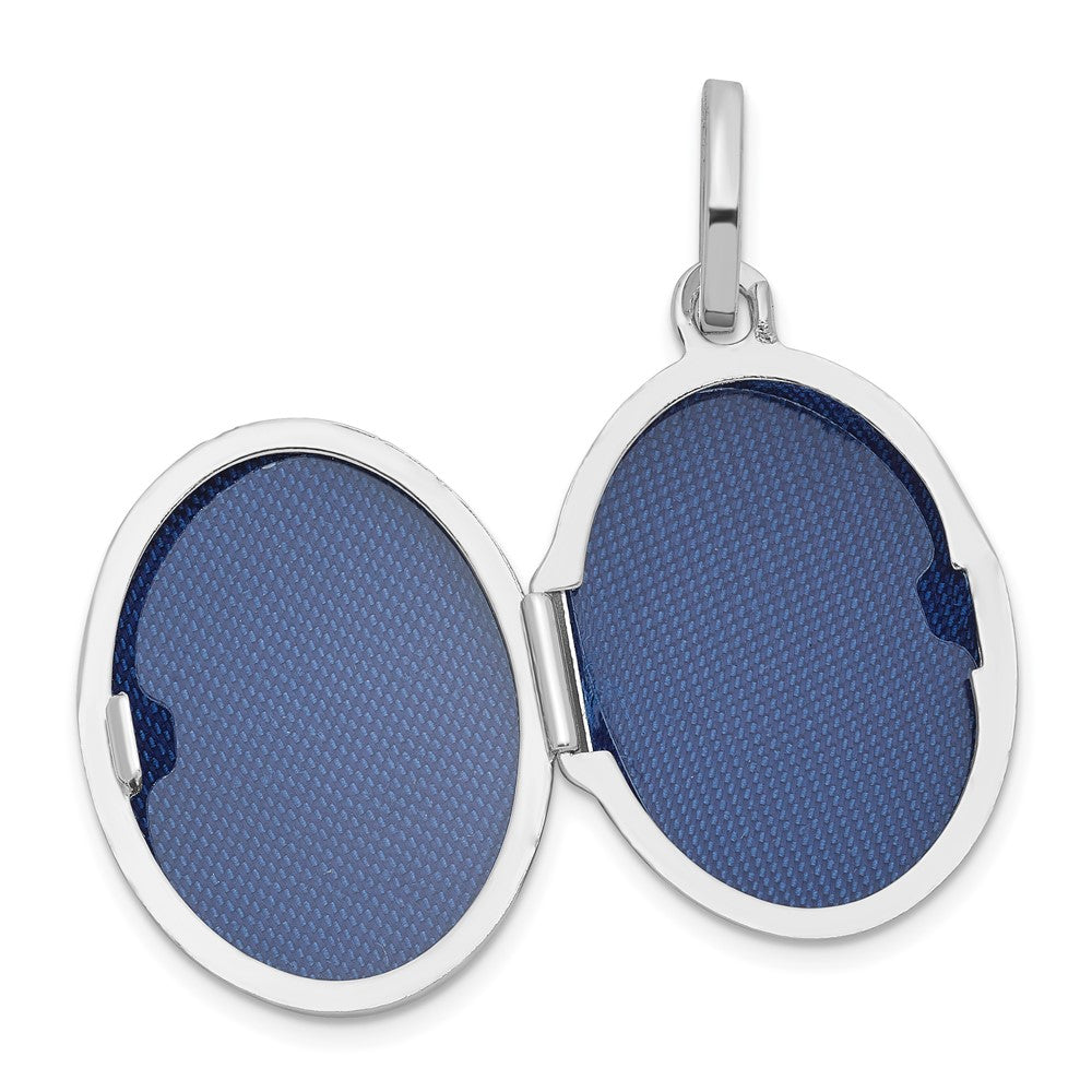 Sterling Silver Rhodium-Plated Malachite Polished 16.5mm Oval Locket