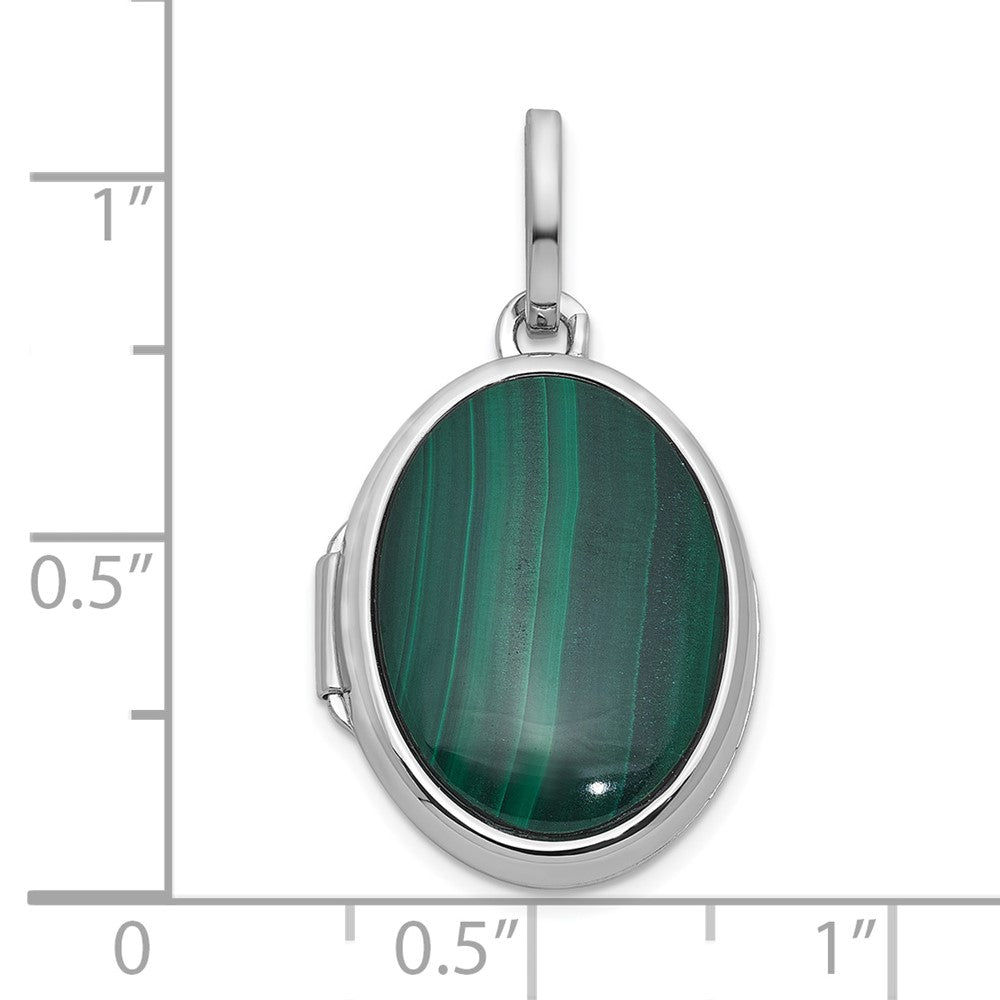 Sterling Silver Rhodium-Plated Malachite Polished 16.5mm Oval Locket