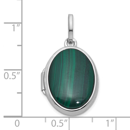 Sterling Silver Rhodium-Plated Malachite Polished 16.5mm Oval Locket