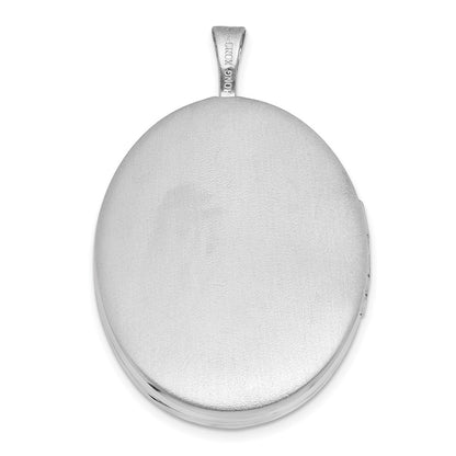 Sterling Silver Rh-Pl Brushed and Polished Diamond Hearts 26mm Oval Locket