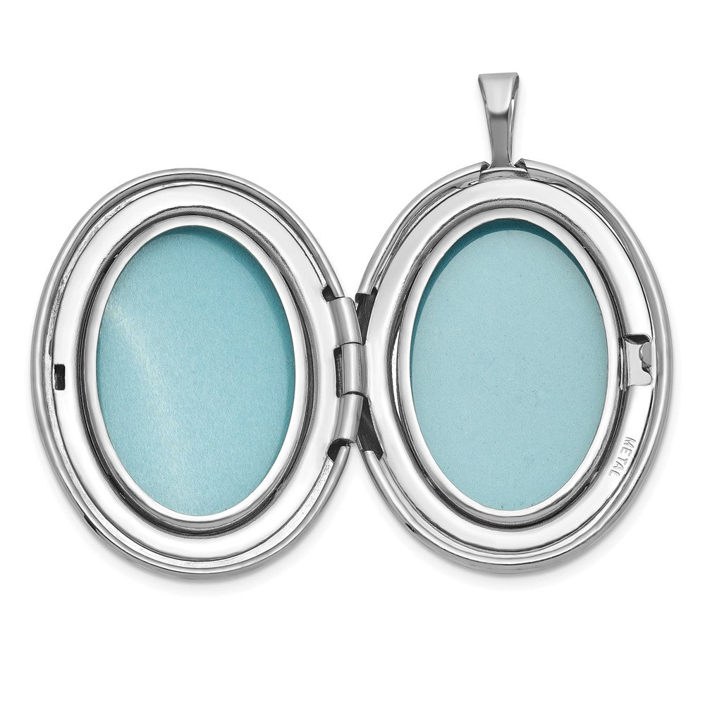 Sterling Silver Rh-Pl Brushed and Polished Diamond Hearts 26mm Oval Locket