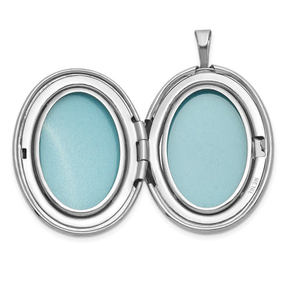 Sterling Silver Rh-Pl Brushed and Polished Diamond Hearts 26mm Oval Locket