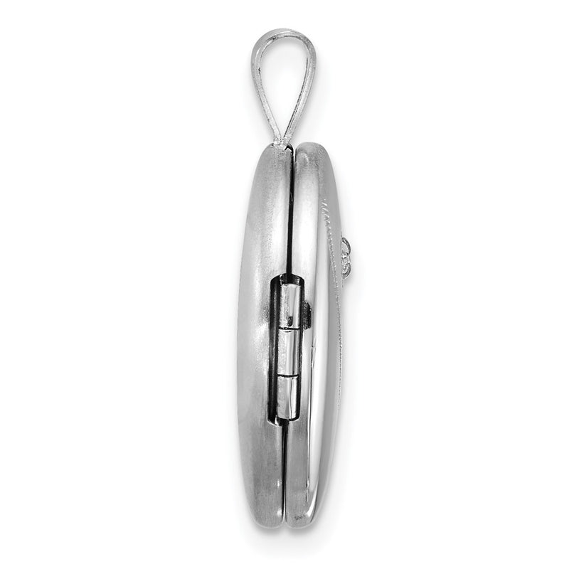 Sterling Silver Rh-Pl Brushed and Polished Diamond 19mm Oval Locket