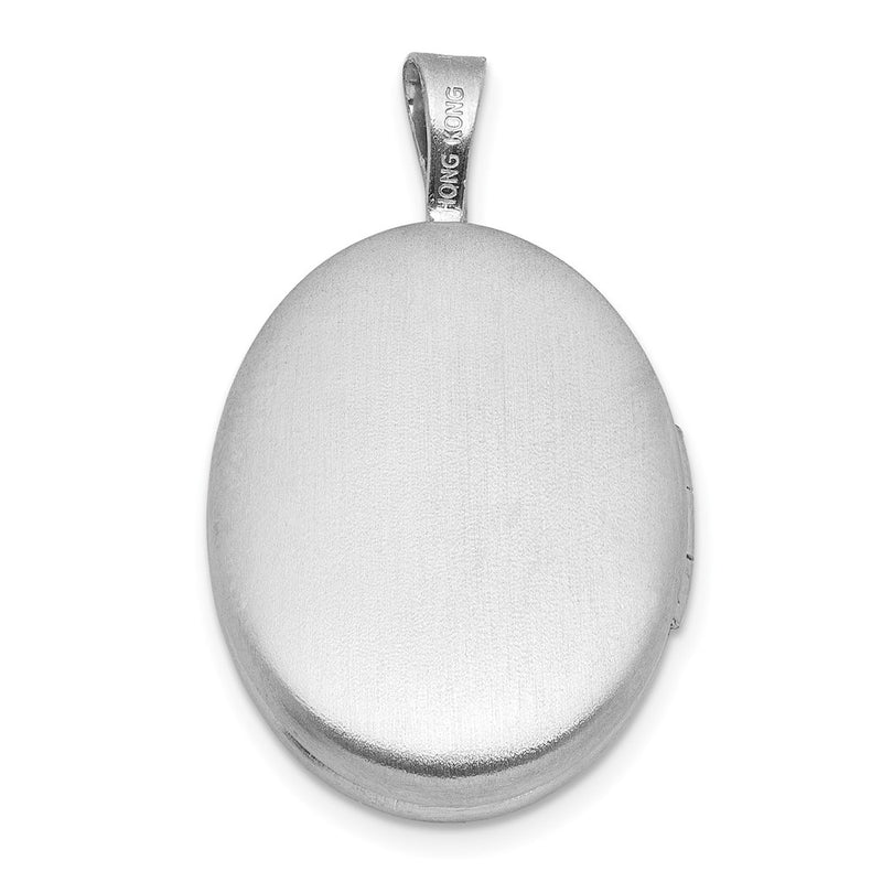 Sterling Silver Rh-Pl Brushed and Polished Diamond 19mm Oval Locket