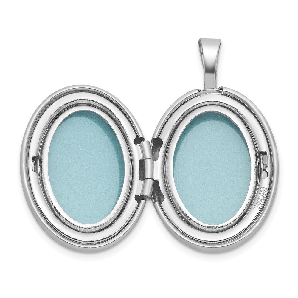 Sterling Silver Rh-Pl Brushed and Polished Diamond 19mm Oval Locket