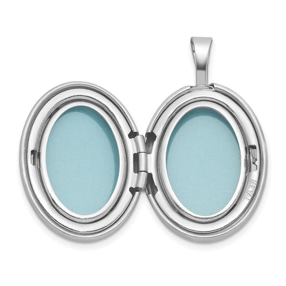 Sterling Silver Rh-Pl Brushed and Polished Diamond 19mm Oval Locket