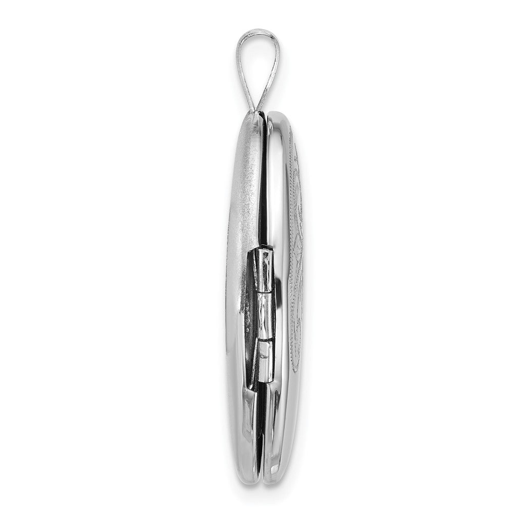 Sterling Silver Rh-Pl Brushed and Polished Floral Design 20mm Oval Locket