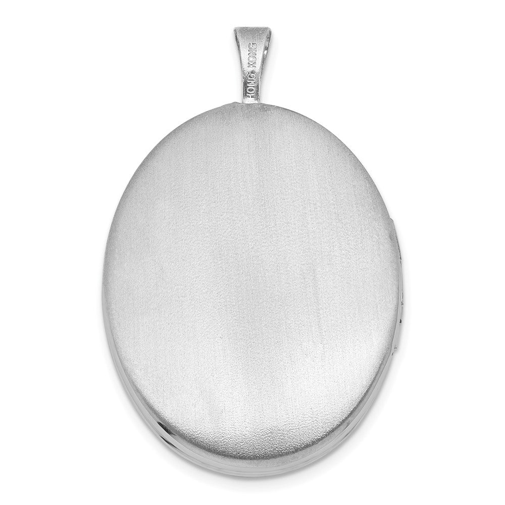 Sterling Silver Rh-Pl Brushed and Polished Floral Design 20mm Oval Locket