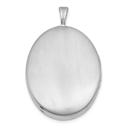 Sterling Silver Rh-Pl Brushed and Polished Floral Design 20mm Oval Locket