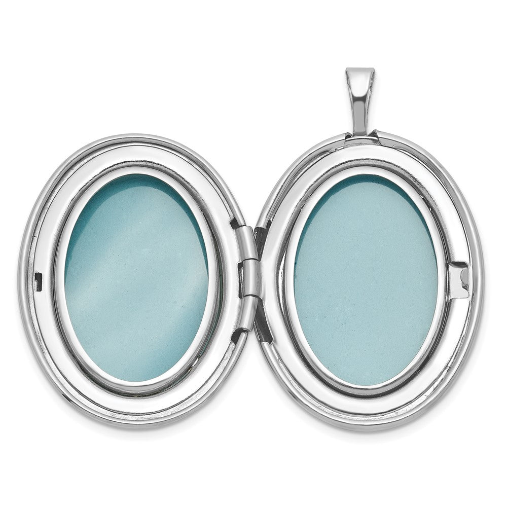 Sterling Silver Rh-Pl Brushed and Polished Floral Design 20mm Oval Locket
