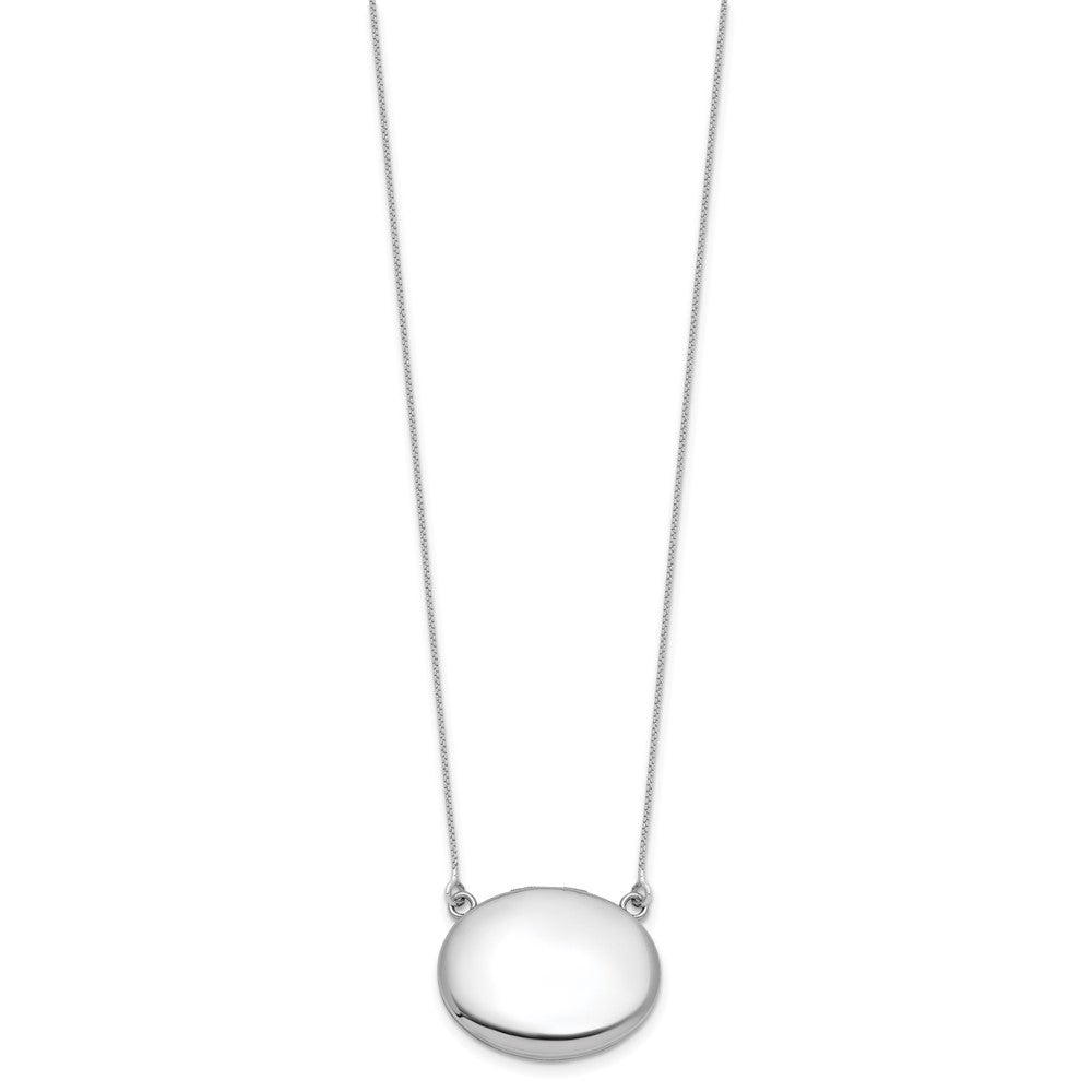 Sterling Silver Rh-Pl Brushed/polished 20mm Oval Locket w/2in Ext. Necklace