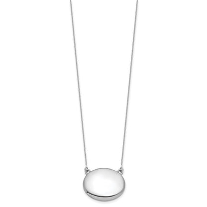 Sterling Silver Rh-Pl Brushed/polished 20mm Oval Locket w/2in Ext. Necklace