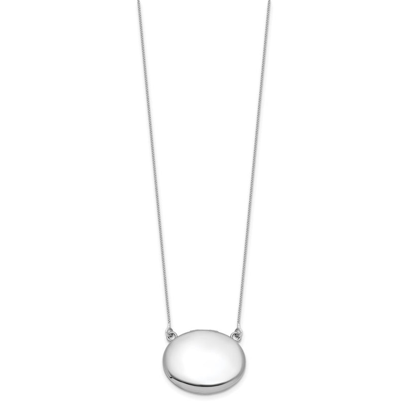 Sterling Silver Rh-Pl Brushed/polished 20mm Oval Locket w/2in Ext. Necklace