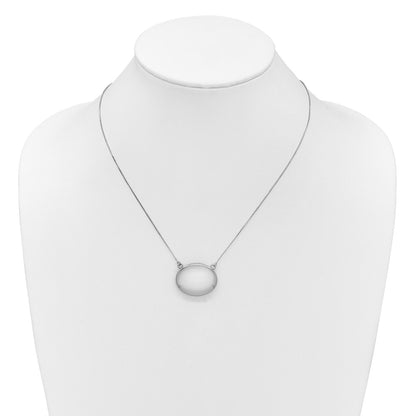 Sterling Silver Rh-Pl Brushed/polished 20mm Oval Locket w/2in Ext. Necklace