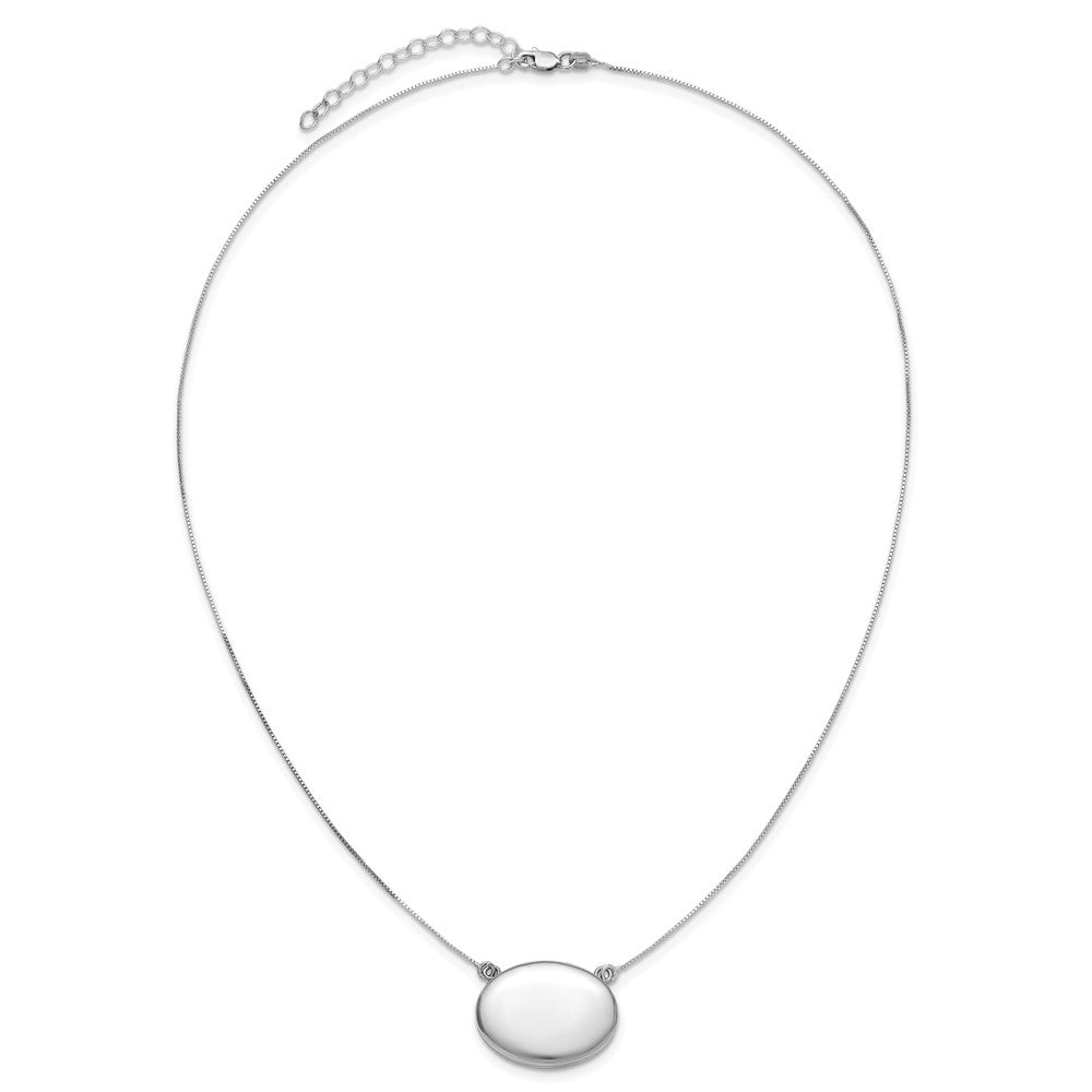 Sterling Silver Rh-Pl Brushed/polished 20mm Oval Locket w/2in Ext. Necklace