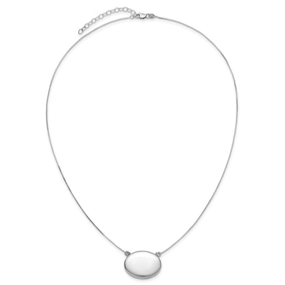 Sterling Silver Rh-Pl Brushed/polished 20mm Oval Locket w/2in Ext. Necklace