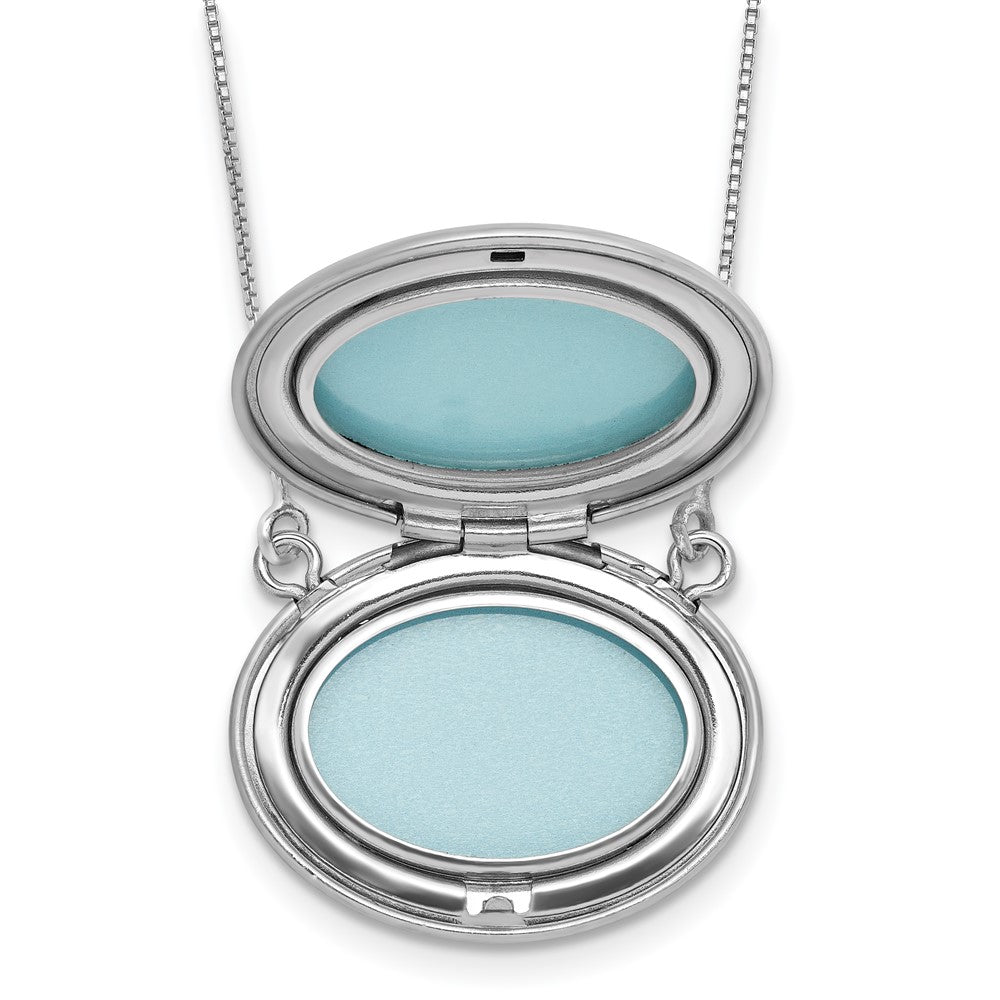 Sterling Silver Rh-Pl Brushed/polished 20mm Oval Locket w/2in Ext. Necklace