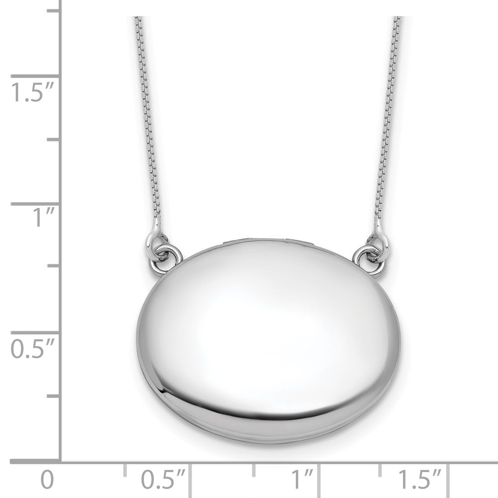 Sterling Silver Rh-Pl Brushed/polished 20mm Oval Locket w/2in Ext. Necklace