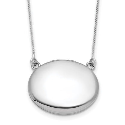 Sterling Silver Rh-Pl Brushed/polished 20mm Oval Locket w/2in Ext. Necklace