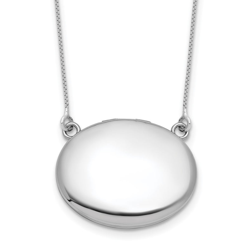 Sterling Silver Rh-Pl Brushed/polished 20mm Oval Locket w/2in Ext. Necklace