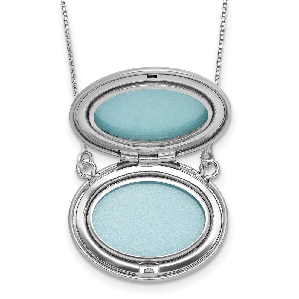 Sterling Silver Rh-Pl 20mm Oval Brushed Locket w/2 in Ext. Necklace