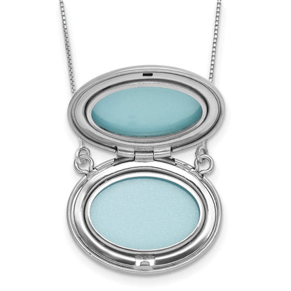 Sterling Silver Rh-Pl 20mm Oval Brushed Locket w/2 in Ext. Necklace