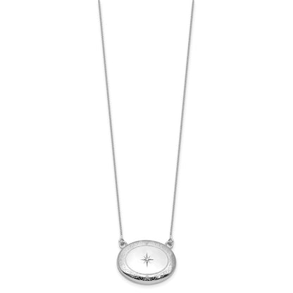 Sterling Silver Rh-Pl Diamond Floral 20mm Oval Locket w/2 in Ext. Necklace