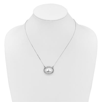 Sterling Silver Rh-Pl Diamond Floral 20mm Oval Locket w/2 in Ext. Necklace