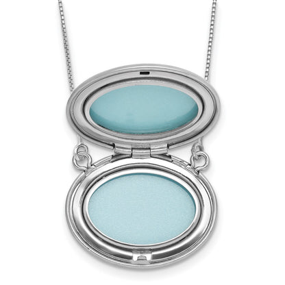 Sterling Silver Rh-Pl Diamond Floral 20mm Oval Locket w/2 in Ext. Necklace
