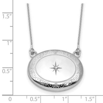 Sterling Silver Rh-Pl Diamond Floral 20mm Oval Locket w/2 in Ext. Necklace
