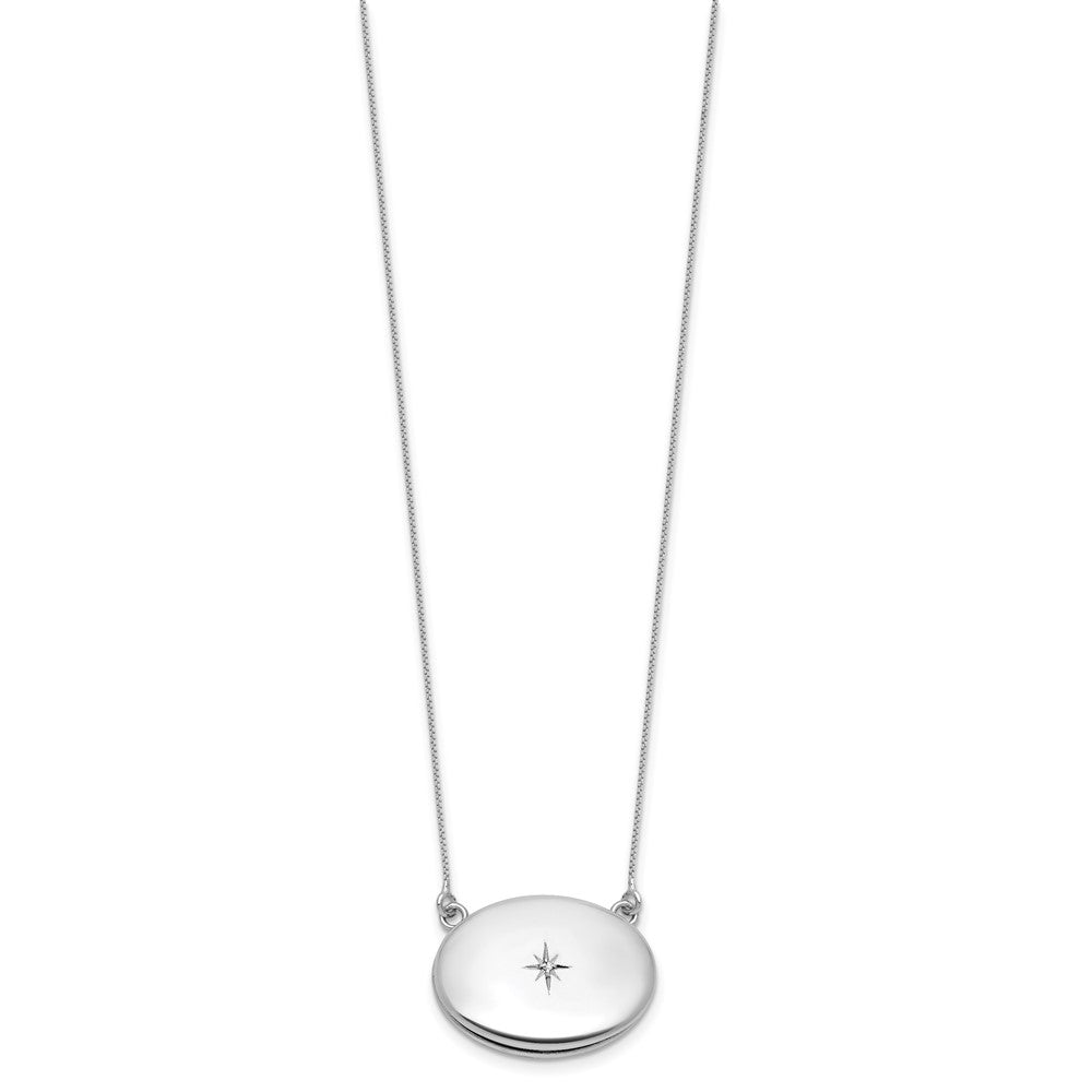 Sterling Silver Rh-Pl Diamond 20mm Oval Locket w/2 in Ext. Necklace
