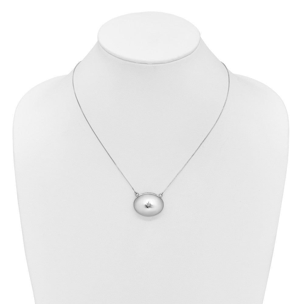 Sterling Silver Rh-Pl Diamond 20mm Oval Locket w/2 in Ext. Necklace
