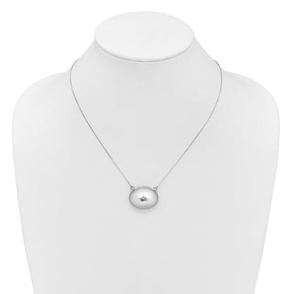 Sterling Silver Rh-Pl Diamond 20mm Oval Locket w/2 in Ext. Necklace