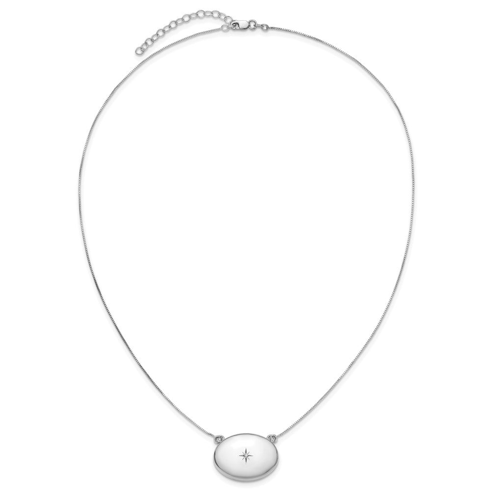 Sterling Silver Rh-Pl Diamond 20mm Oval Locket w/2 in Ext. Necklace
