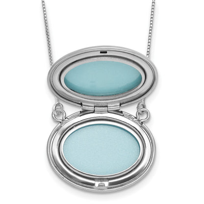 Sterling Silver Rh-Pl Diamond 20mm Oval Locket w/2 in Ext. Necklace
