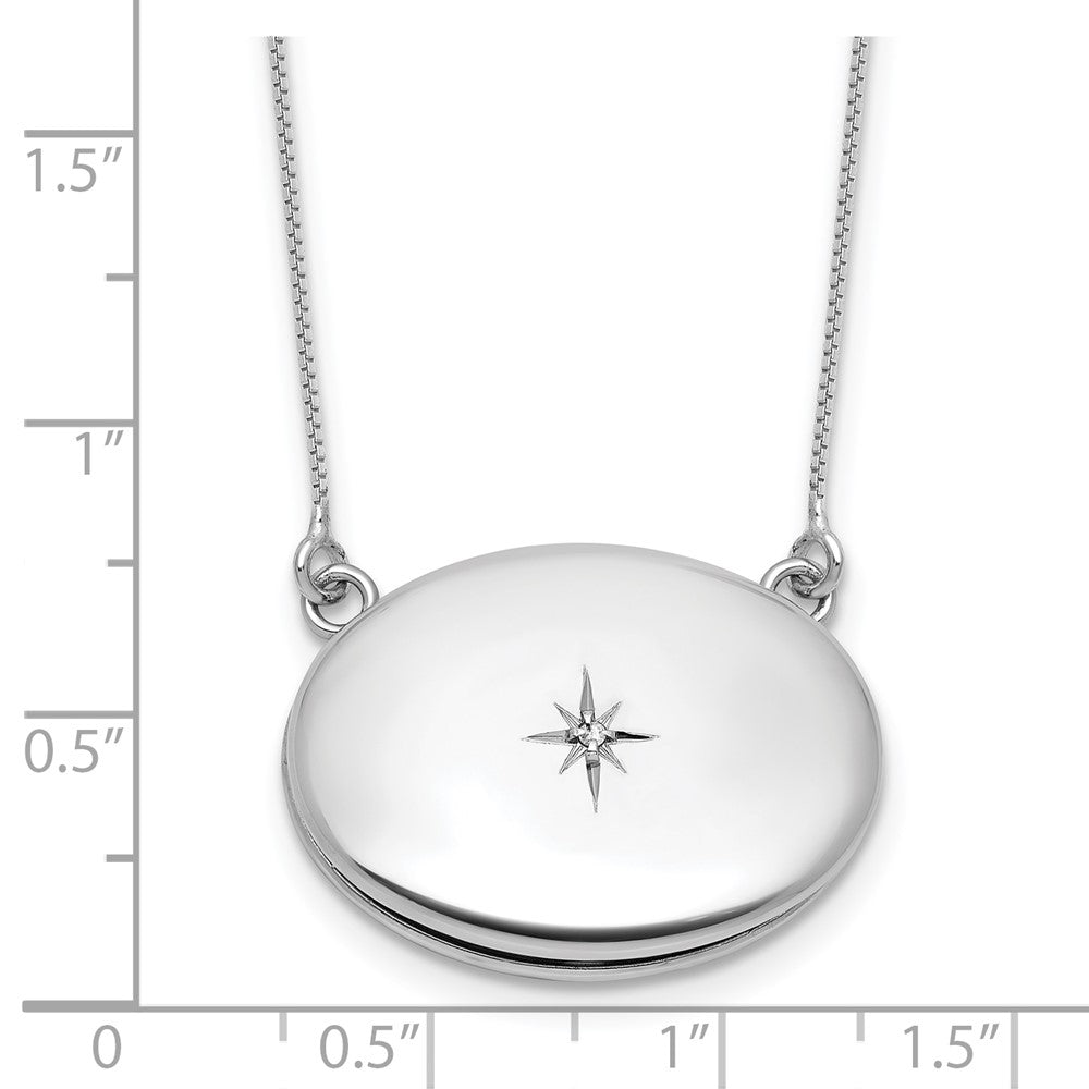 Sterling Silver Rh-Pl Diamond 20mm Oval Locket w/2 in Ext. Necklace