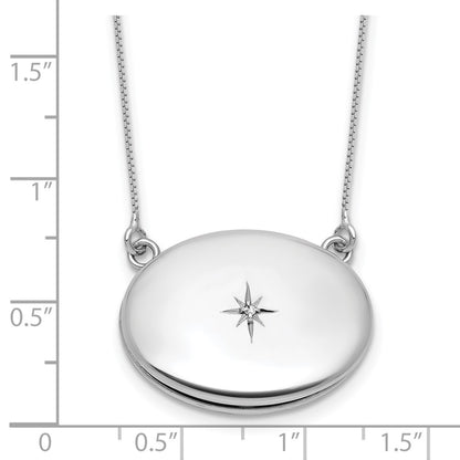 Sterling Silver Rh-Pl Diamond 20mm Oval Locket w/2 in Ext. Necklace