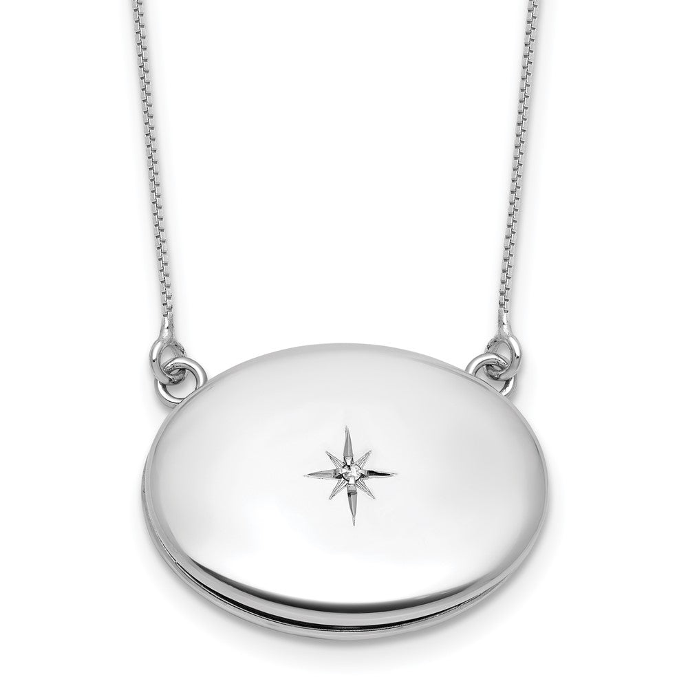 Sterling Silver Rh-Pl Diamond 20mm Oval Locket w/2 in Ext. Necklace