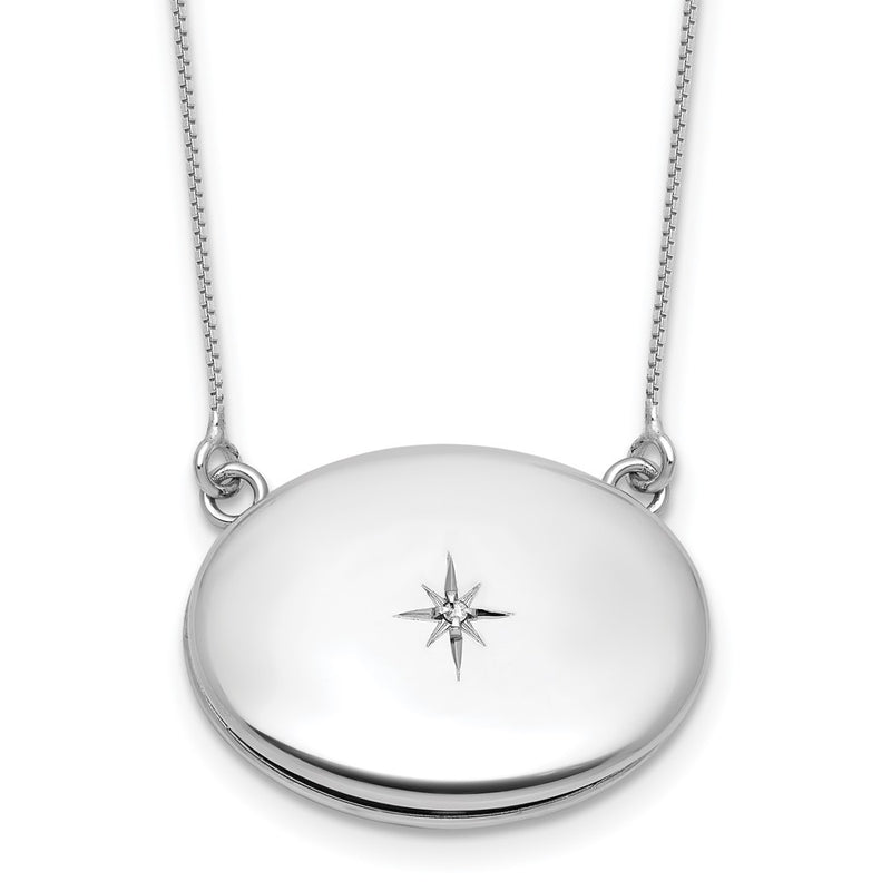 Sterling Silver Rh-Pl Diamond 20mm Oval Locket w/2 in Ext. Necklace