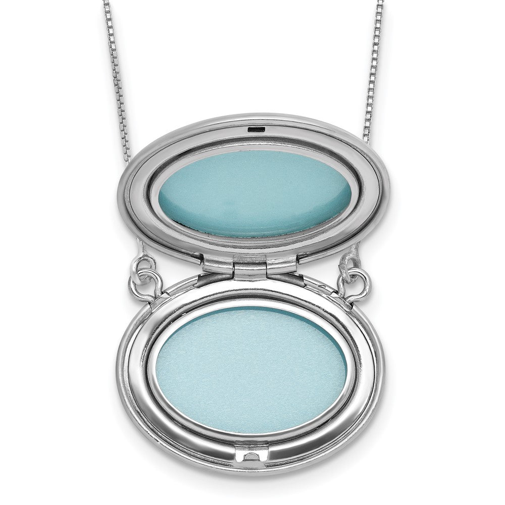 Sterling Silver Rh-Pl 20mm Oval Filigree Design Locket w/2 in Ext. Necklace
