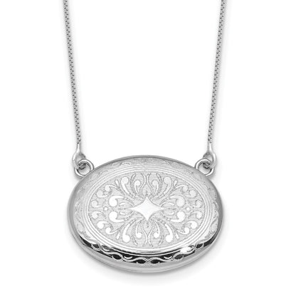 Sterling Silver Rh-Pl 20mm Oval Filigree Design Locket w/2 in Ext. Necklace