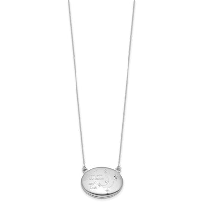 Sterling Silver Rh-Pl 20mm Oval Love You to the Moon.. Locket w/2 in Ext. Necklace