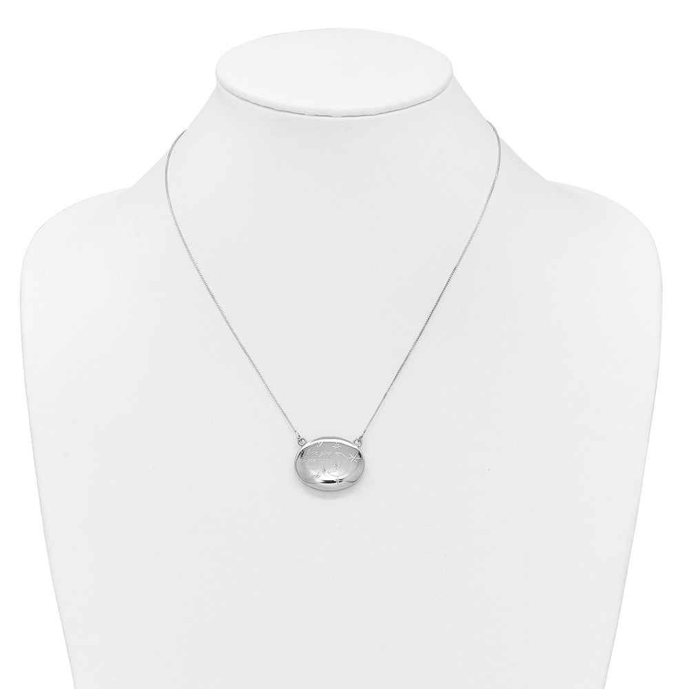 Sterling Silver Rh-Pl 20mm Oval Love You to the Moon.. Locket w/2 in Ext. Necklace