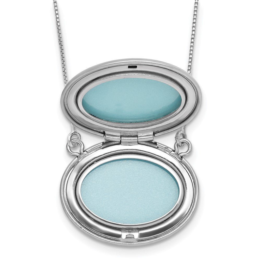 Sterling Silver Rh-Pl 20mm Oval Love You to the Moon.. Locket w/2 in Ext. Necklace
