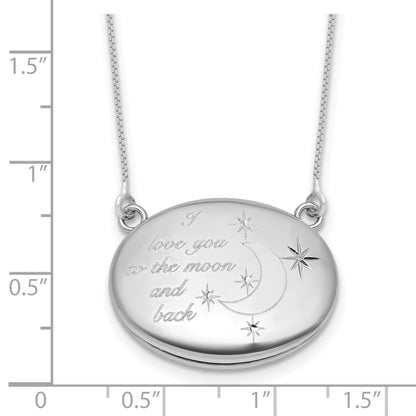 Sterling Silver Rh-Pl 20mm Oval Love You to the Moon.. Locket w/2 in Ext. Necklace