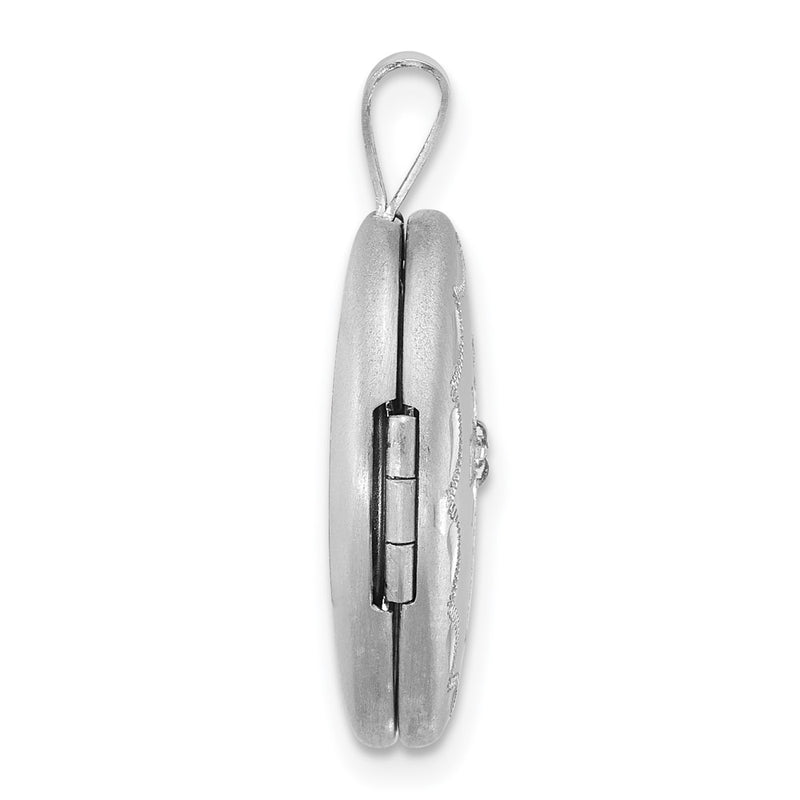 Sterling Silver Rh-Pl Brushed Diamond and Cross 19mm Oval Locket