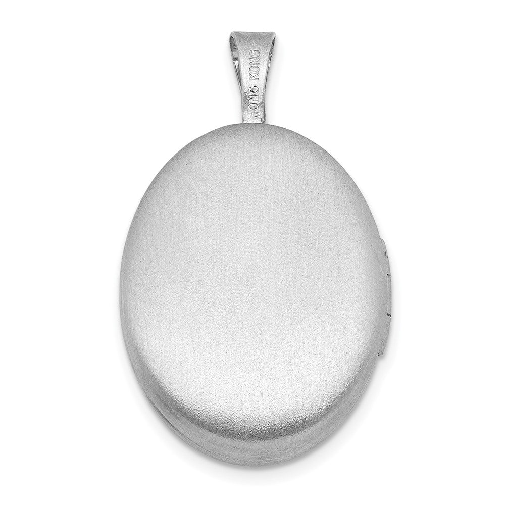Sterling Silver Rh-Pl Brushed Diamond and Cross 19mm Oval Locket