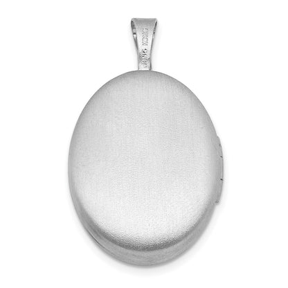 Sterling Silver Rh-Pl Brushed Diamond and Cross 19mm Oval Locket